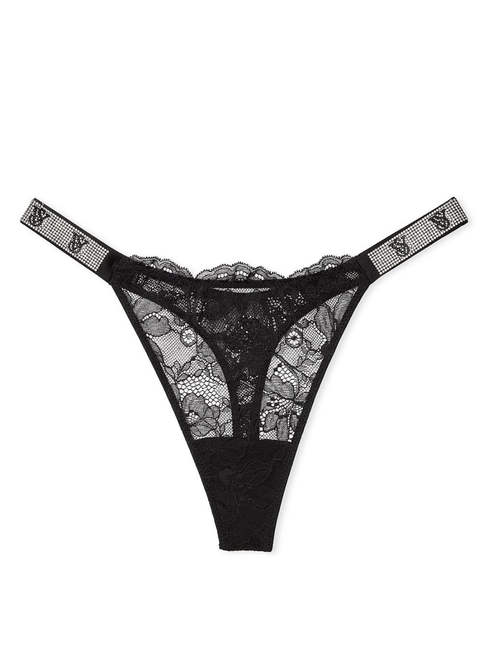 NWT Victoria’s Secret Black Shine Strap Lace Panty MEDIUM